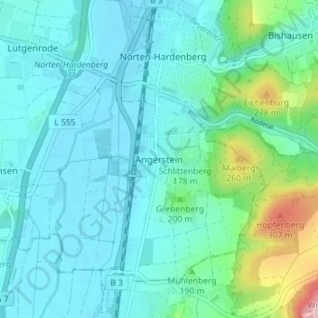 Mappa topografica Angerstein, altitudine, rilievo