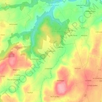 Mappa topografica Kerlahaye, altitudine, rilievo