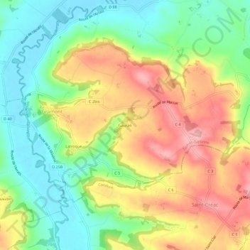 Mappa topografica Gauran, altitudine, rilievo