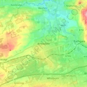 Mappa topografica Armadale, altitudine, rilievo