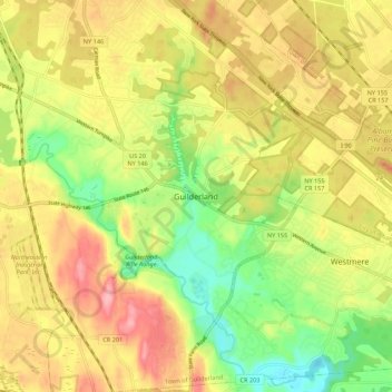 Mappa topografica Guilderland, altitudine, rilievo