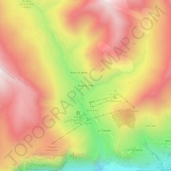Mappa topografica Rivet du Pied, altitudine, rilievo
