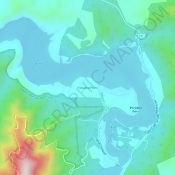 Mappa topografica Paradise Point, altitudine, rilievo