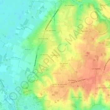Mappa topografica Les Bergers, altitudine, rilievo