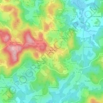 Mappa topografica Le Mont de Sardent, altitudine, rilievo
