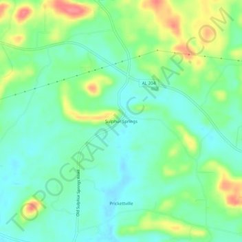 Mappa topografica Sulphur Springs, altitudine, rilievo