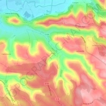 Mappa topografica Argou, altitudine, rilievo