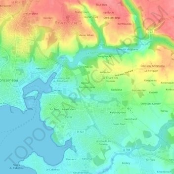 Mappa topografica Toulmengleuz, altitudine, rilievo