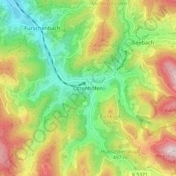 Mappa topografica Ottenhöfen, altitudine, rilievo