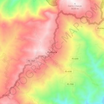 Mappa topografica Ayabaca, altitudine, rilievo