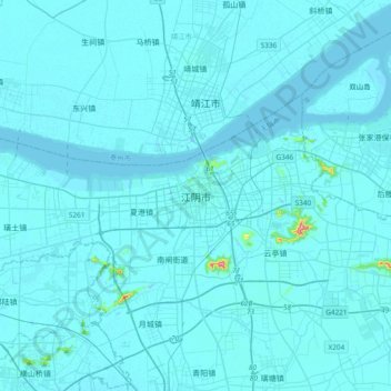 Mappa topografica 江阴市, altitudine, rilievo