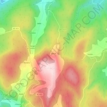 Mappa topografica Perrol, altitudine, rilievo