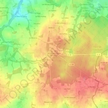 Mappa topografica Les Quatre Routes des Landes, altitudine, rilievo