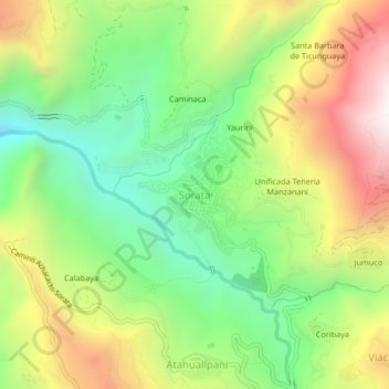 Mappa topografica Sorata, altitudine, rilievo
