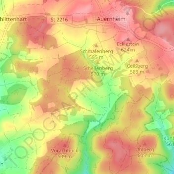 Mappa topografica Wieshof, altitudine, rilievo