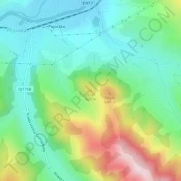 Mappa topografica Pojorâta, altitudine, rilievo