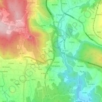 Mappa topografica Penelas, altitudine, rilievo