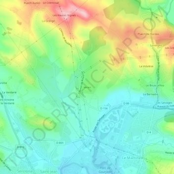 Mappa topografica Véries, altitudine, rilievo
