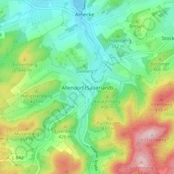 Mappa topografica Allendorf (Sauerland), altitudine, rilievo