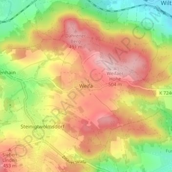 Mappa topografica Weifa, altitudine, rilievo