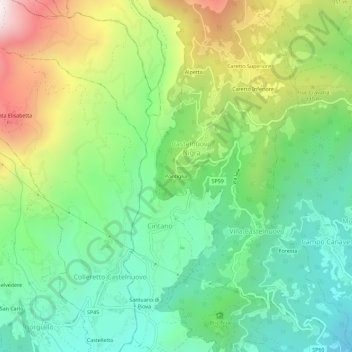 Mappa topografica Pontiglia, altitudine, rilievo