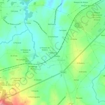 Mappa topografica A Restreba, altitudine, rilievo