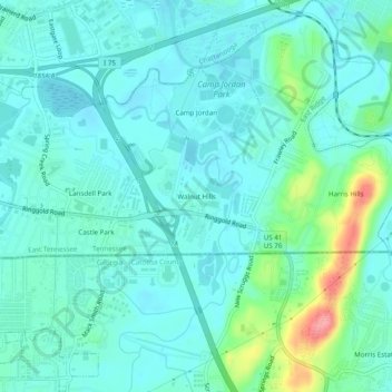 Mappa topografica Walnut Hills, altitudine, rilievo