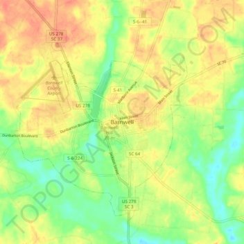 Mappa topografica Barnwell, altitudine, rilievo