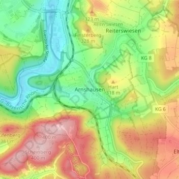 Mappa topografica Arnshausen, altitudine, rilievo