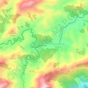 Mappa topografica Visconde de Mauá, altitudine, rilievo