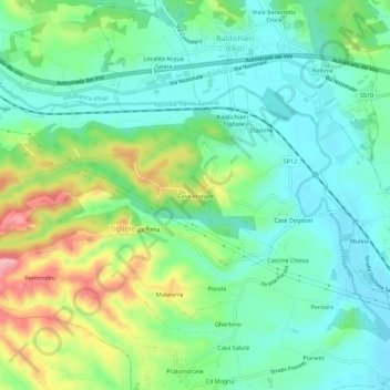 Mappa topografica Case Morajni, altitudine, rilievo