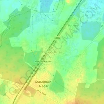 Mappa topografica Kattangulathur, altitudine, rilievo