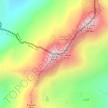 Mappa topografica Pizzo di Emet, altitudine, rilievo