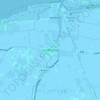Mappa topografica Carolinensiel, altitudine, rilievo
