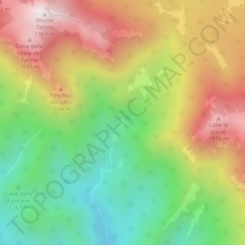 Mappa topografica Sorgenti dell'Aniene, altitudine, rilievo