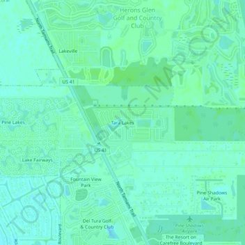 Mappa topografica Tara Lakes, altitudine, rilievo