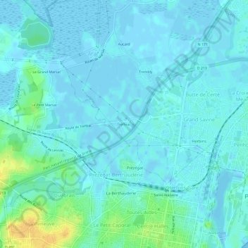 Mappa topografica Trefféac, altitudine, rilievo
