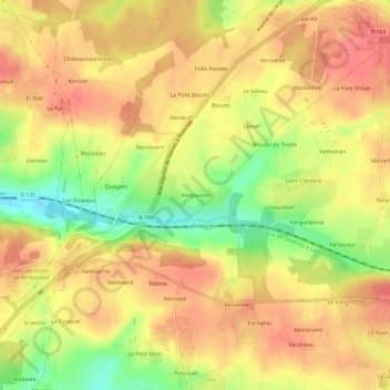 Mappa topografica Kergousse, altitudine, rilievo