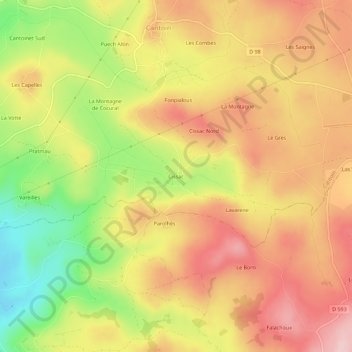 Mappa topografica Cissac, altitudine, rilievo
