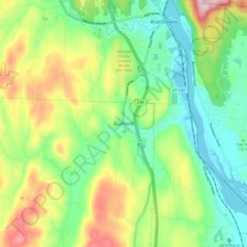 Mappa topografica Guilford, altitudine, rilievo
