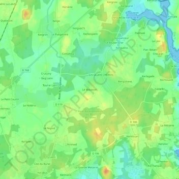 Mappa topografica Le Moustoir, altitudine, rilievo