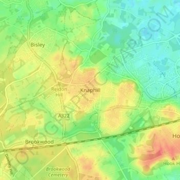 Mappa topografica Knaphill, altitudine, rilievo