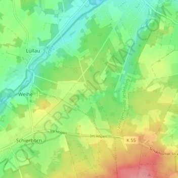 Mappa topografica Hassel, altitudine, rilievo