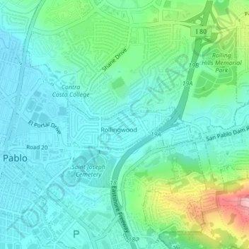 Mappa topografica Montalvin Park, altitudine, rilievo