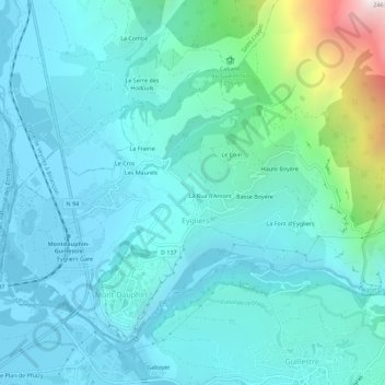 Mappa topografica La Rua d'Aval, altitudine, rilievo