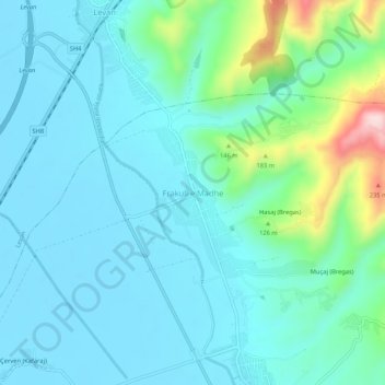 Mappa topografica Frakull e Madhe, altitudine, rilievo