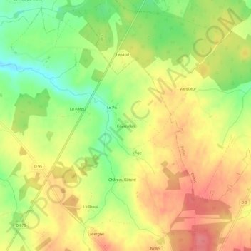 Mappa topografica Courcellas, altitudine, rilievo