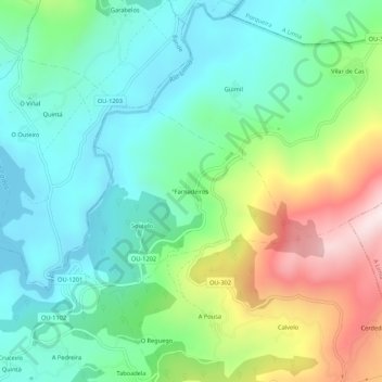 Mappa topografica Farnadeiros, altitudine, rilievo