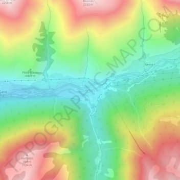 Mappa topografica Arties, altitudine, rilievo