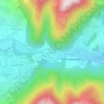 Mappa topografica Entreverges, altitudine, rilievo